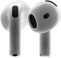 Hardware dos AirPods 4 mostrando as partes da frente e de trás com o novo design