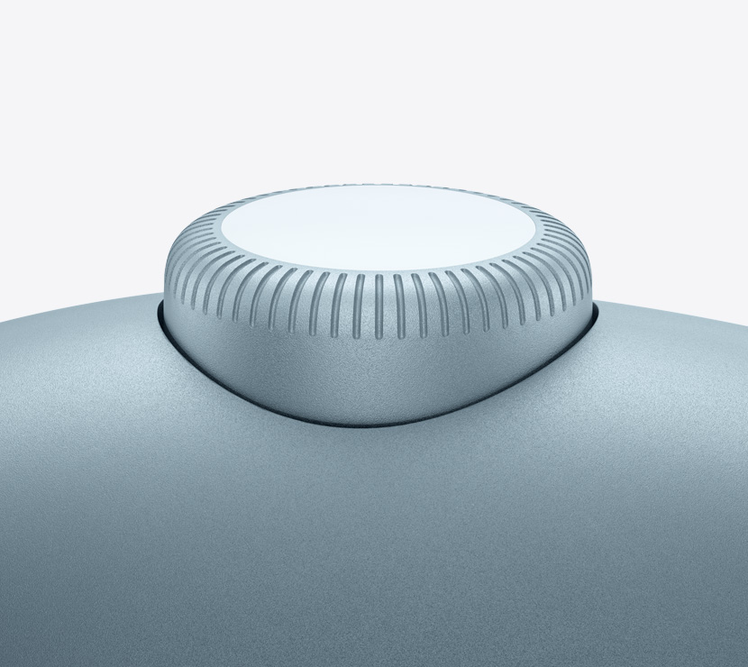 Fones de ouvido AirPods Max 2 na cor azul mostrando detalhes da Digital Crown