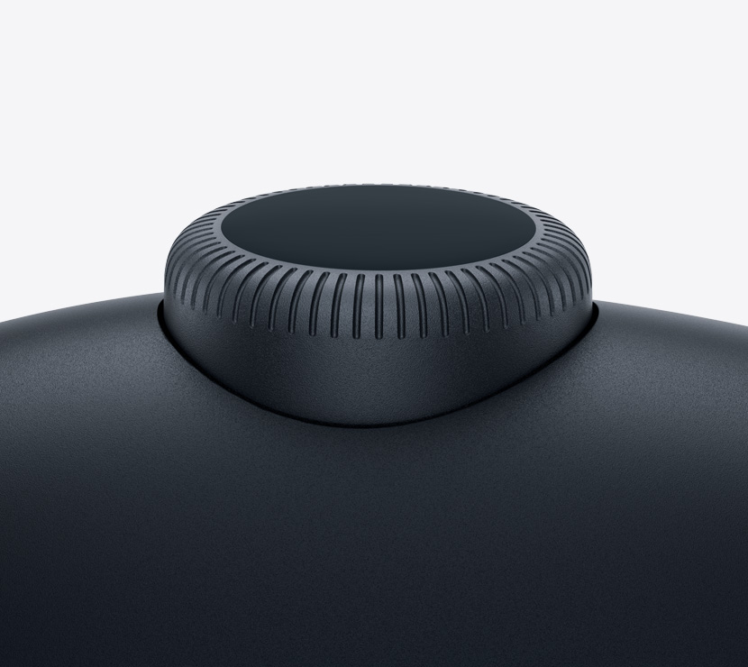 Fones de ouvido AirPods Max 2 na cor meia-noite mostrando detalhes da Digital Crown