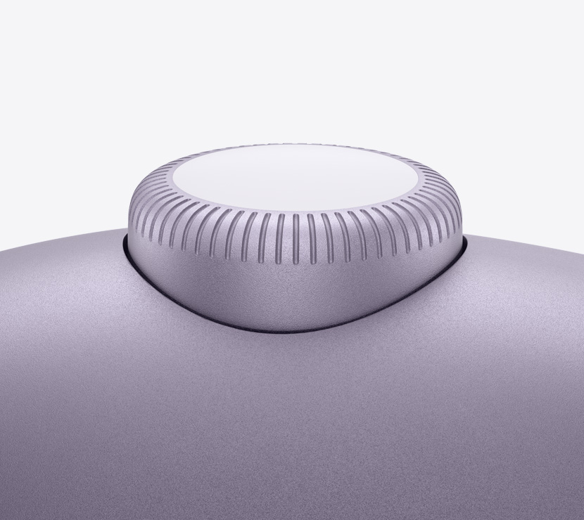Fones de ouvido AirPods Max 2 na cor roxa mostrando detalhes da Digital Crown