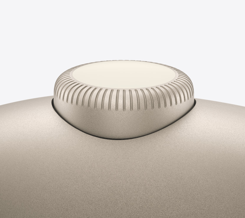 Fones de ouvido AirPods Max 2 na cor estelar mostrando detalhes da Digital Crown