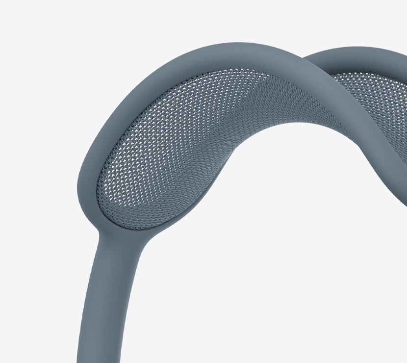 Fones de ouvido AirPods Max 2 na cor azul mostrando detalhes do arco em tecido telado