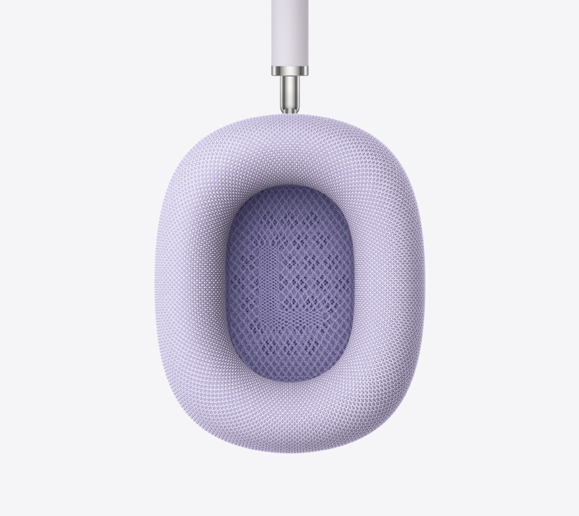 Fones de ouvido AirPods Max 2 na cor roxa mostrando detalhes da almofada interna