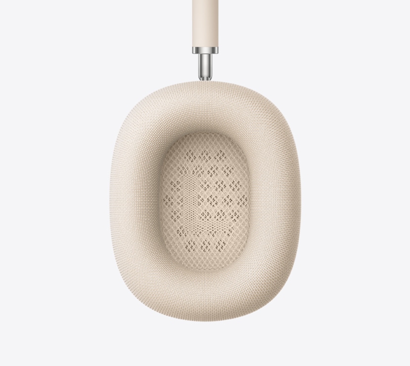Fones de ouvido AirPods Max 2 na cor estelar mostrando detalhes da almofada interna