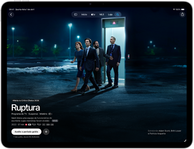 Tela do iPad Air mostrando Ruptura no app Apple TV
