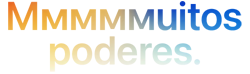Chamada "Мммммuitos poderes." escrito com cinco Ms, degradê laranja para azul