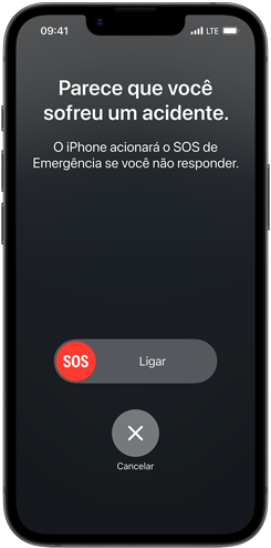iPhone 16e mostrando o recurso de Detecção de Acidente.