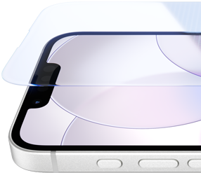Parte da frente do iPhone 17e branco com Ceramic Shield 2 e lateral com os botões de Ação e de volume