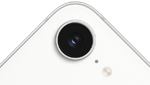 Parte de trás de um iPhone 17e branco mostrando a câmera Fusion na parte superior