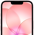 Parte da frente do iPhone 17e rosa-pálido com Ceramic Shield 2 mostrando a imagem de fundo de uma flor cor-de-rosa