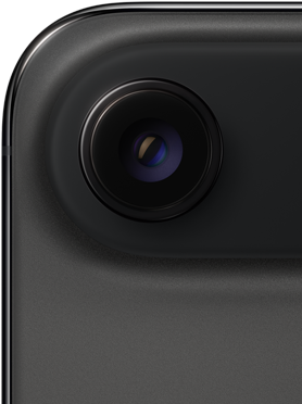 Parte de trás do iPhone Air preto-espacial, mostrando o canto superior arredondado e o sistema de câmera Fusion