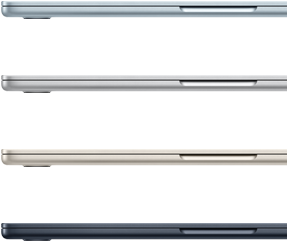 Imagem da lateral de quatro notebooks MacBook Air mostrando as quatro cores disponíveis