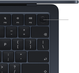 Canto superior direito do teclado do MacBook Air, demonstrando a localização do botão Touch ID