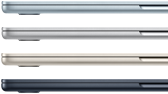 Imagem da lateral de quatro notebooks MacBook Air mostrando as quatro cores disponíveis