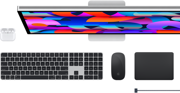 Acessórios para Mac: AirPods, Studio Display, Magic Keyboard, Magic Mouse, Magic Trackpad, cabo para recarga MagSafe preto-espacial 