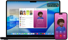 MacBook Pro e iPhone 16 Plus, app Telefone aberto, o mesmo contato aparece nas duas telas