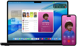 MacBook Pro e iPhone 16 Plus, app Telefone aberto, o mesmo contato aparece nas duas telas